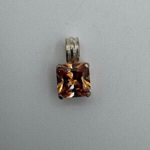 Sterling Silver 925 Square Orange Peach Citrine Pendant